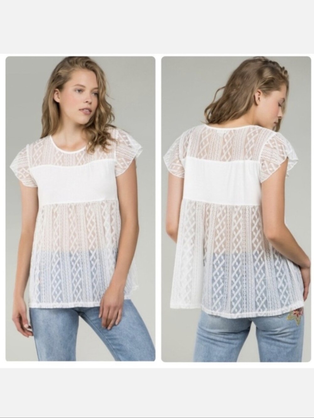POL White Lace Sheer Summer Tee